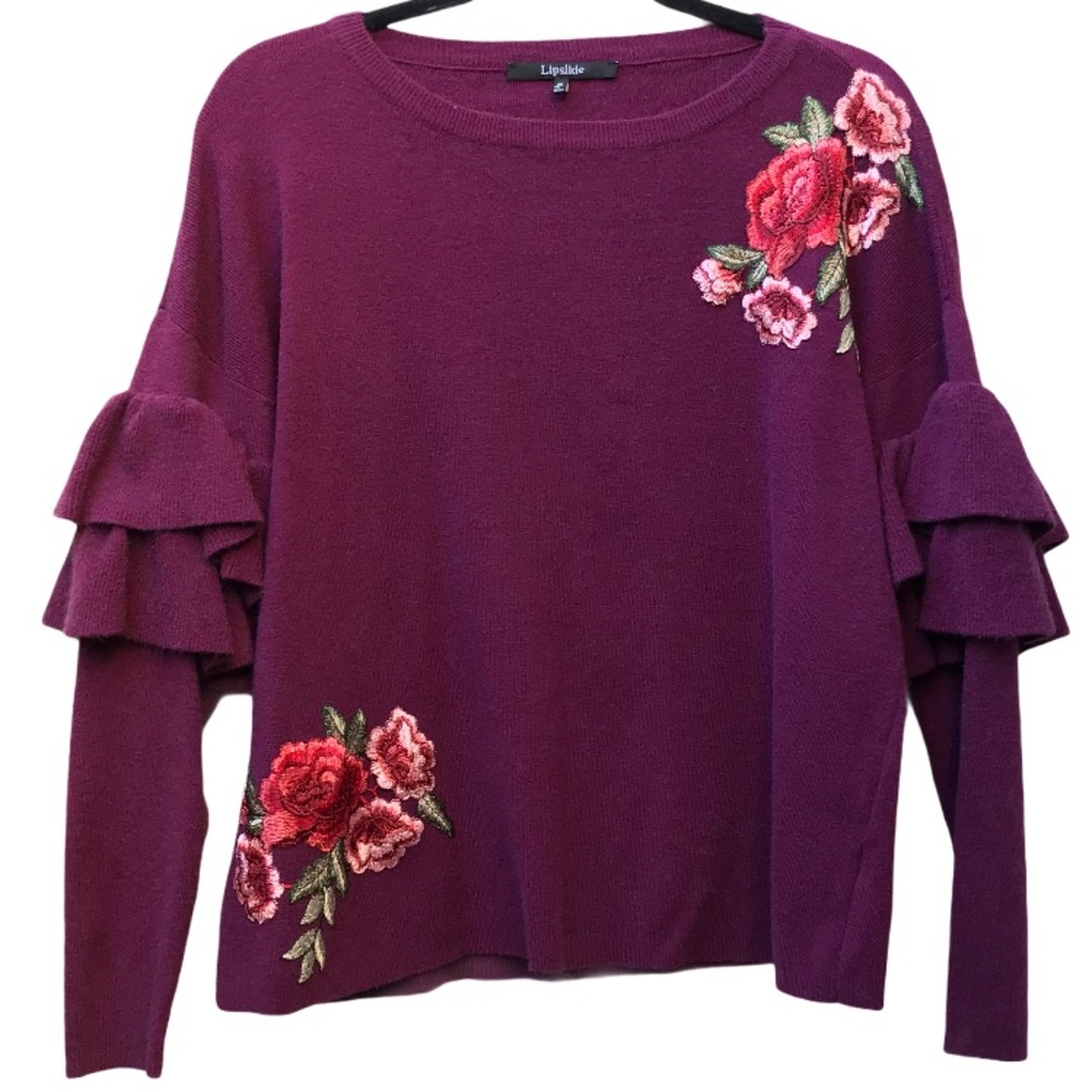 Comfy Cozy Ruffled Sweater sweaterweather with embroidered accent